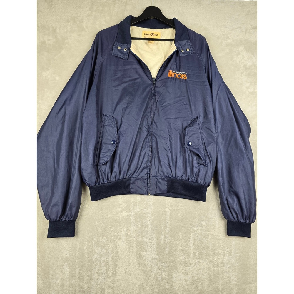Vintage Logo 7 Bomber Jacket Mens XL University of Illinois Windbreaker *Read